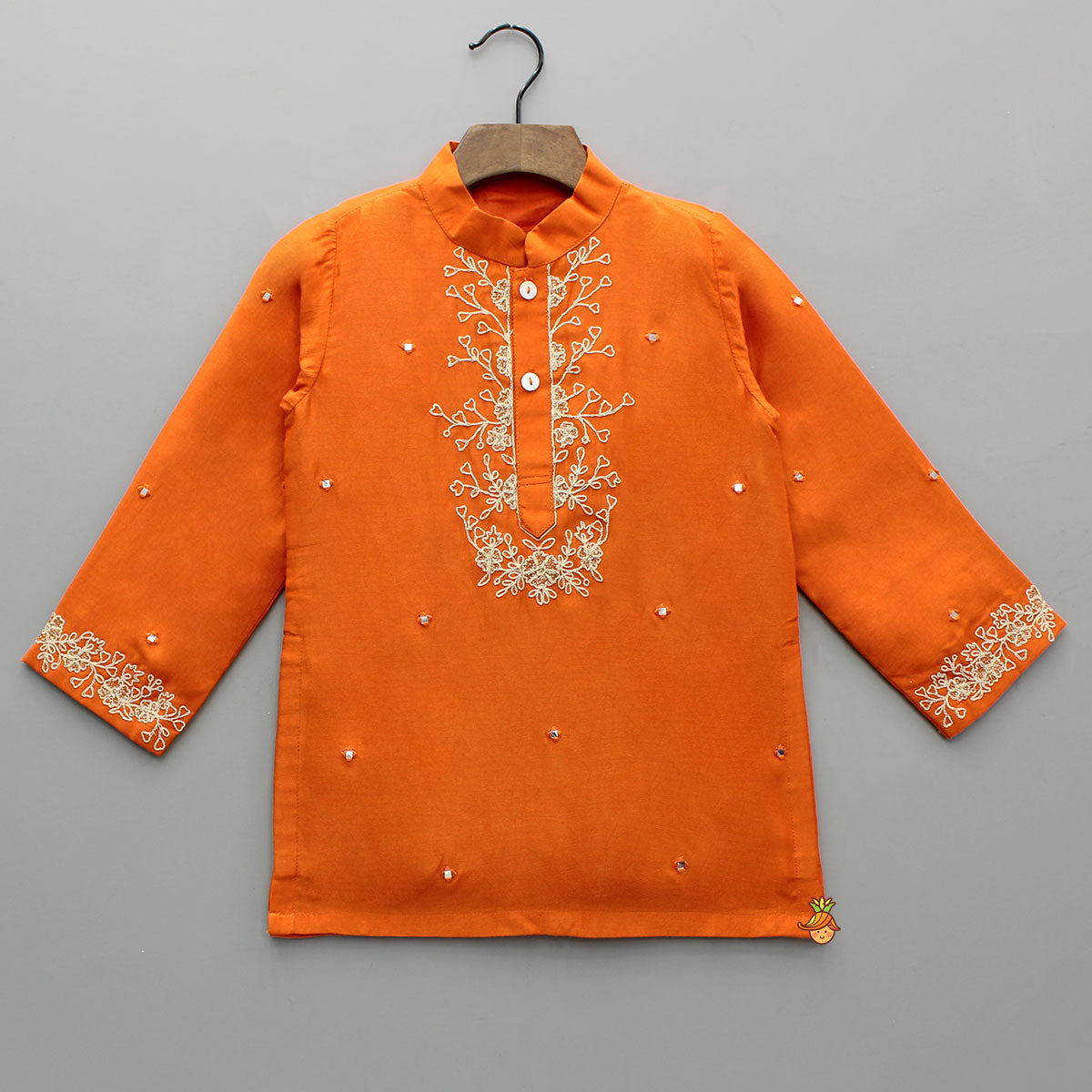 Pre Order: Orange Faux Mirror Work Kurta With Pyjama