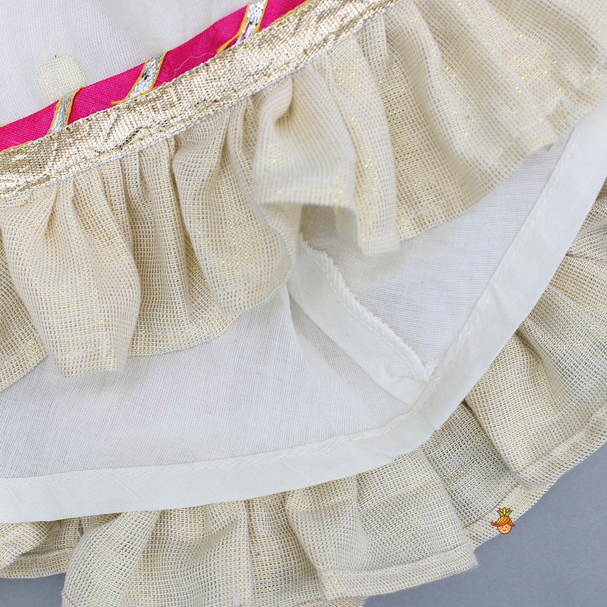 Pre Order: Striped Yoke Off-White Top And Sharara With Fringed Dupatta