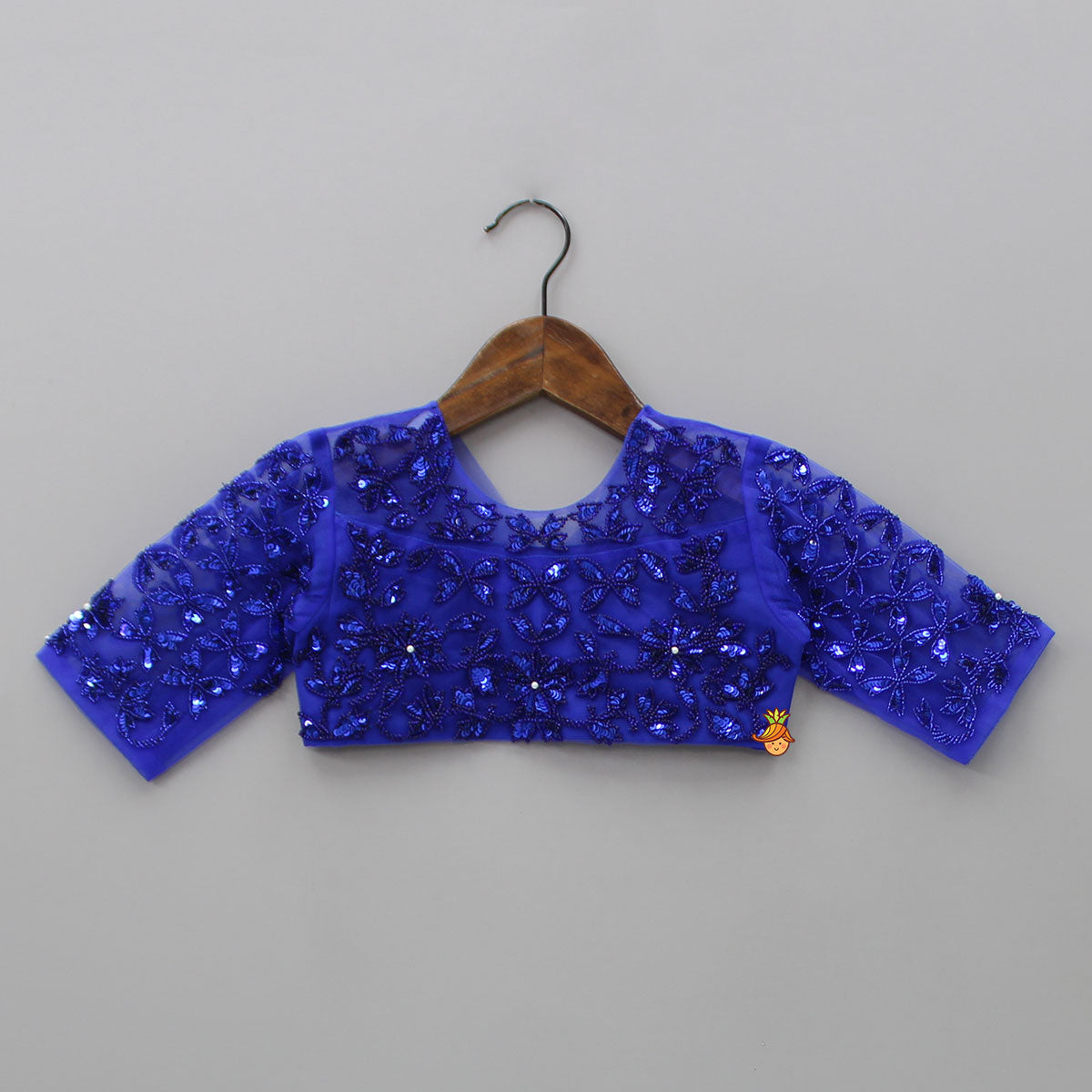 Pre Order: Heavy Embroidered Blue Top And Colour Block Lehenga With Stylish Dupatta