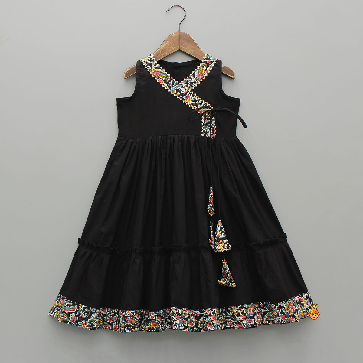 Pre Order: Contrasting Printed Lace Work Black Kurti