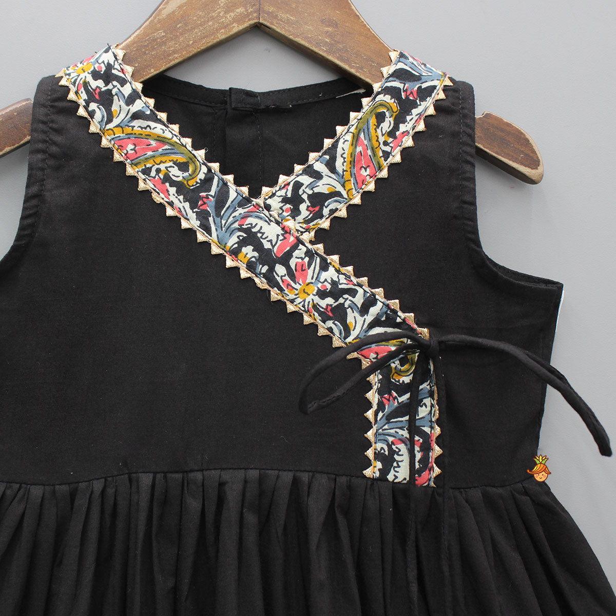 Pre Order: Contrasting Printed Lace Work Black Kurti