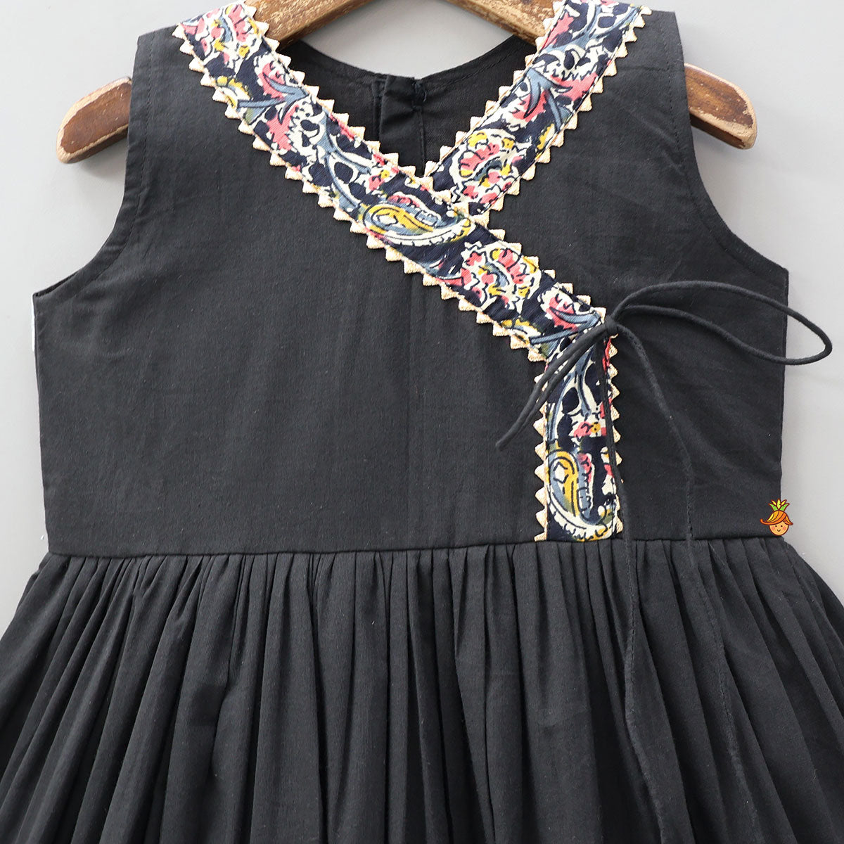 Pre Order: Contrasting Printed Lace Work Black Kurti