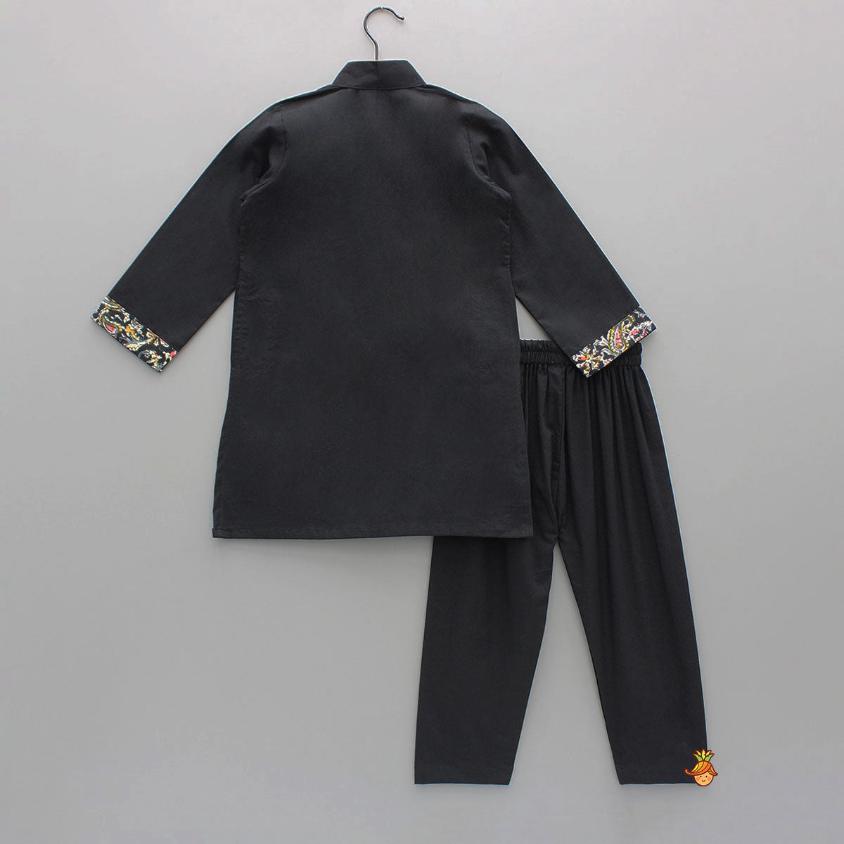 Pre Order: Printed Yoke Black Kurta And Pyjama