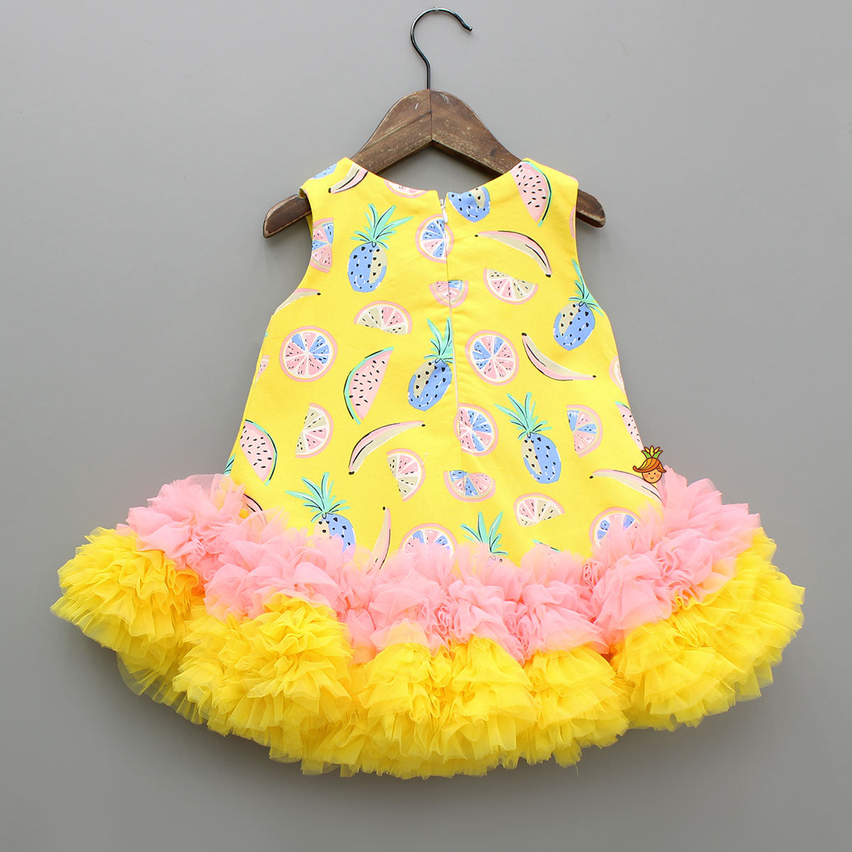 Fruit Printed Dress With Ruffle Hem