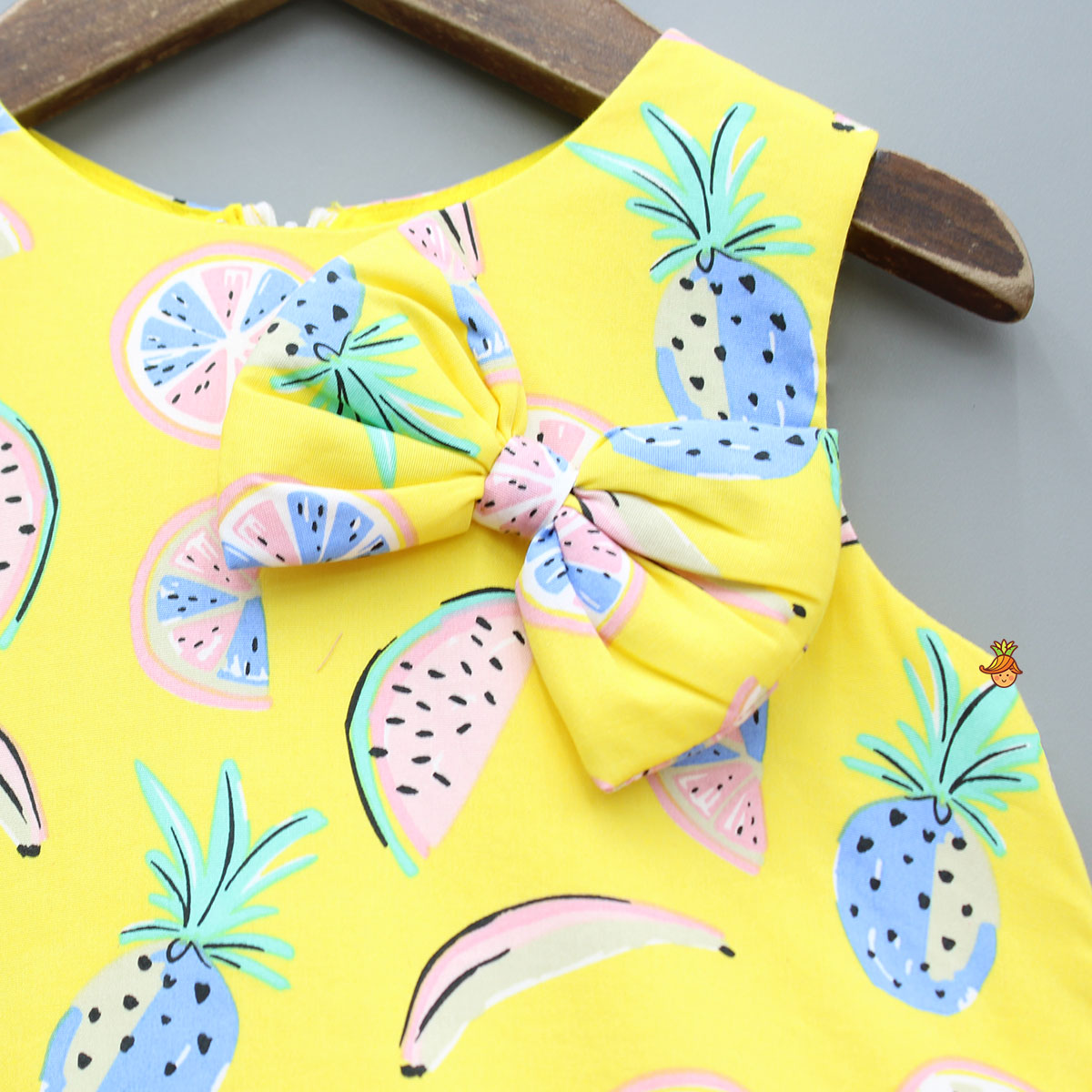 Fruit Printed Dress With Ruffle Hem