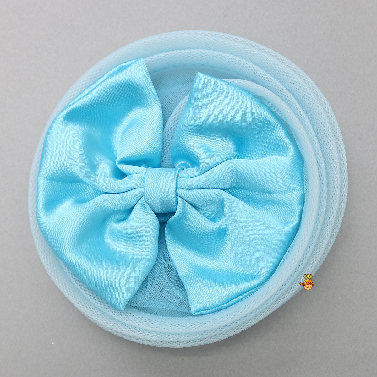 Embroidered Yoke Ruffle Hem Blue Dress With Detachable Trail And Matching Head Band