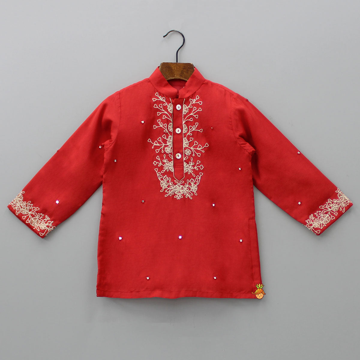 Pre Order: Red Faux Mirror Work Kurta With Pyjama