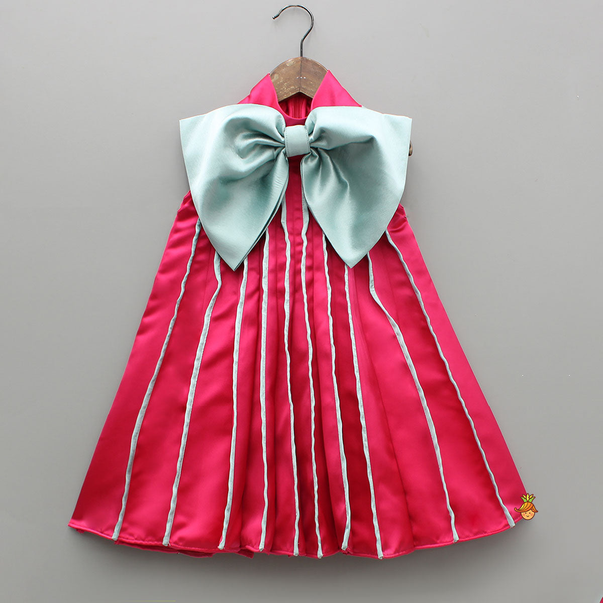 Pre Order: Charming Pink And Green Stylish Pleated Dress