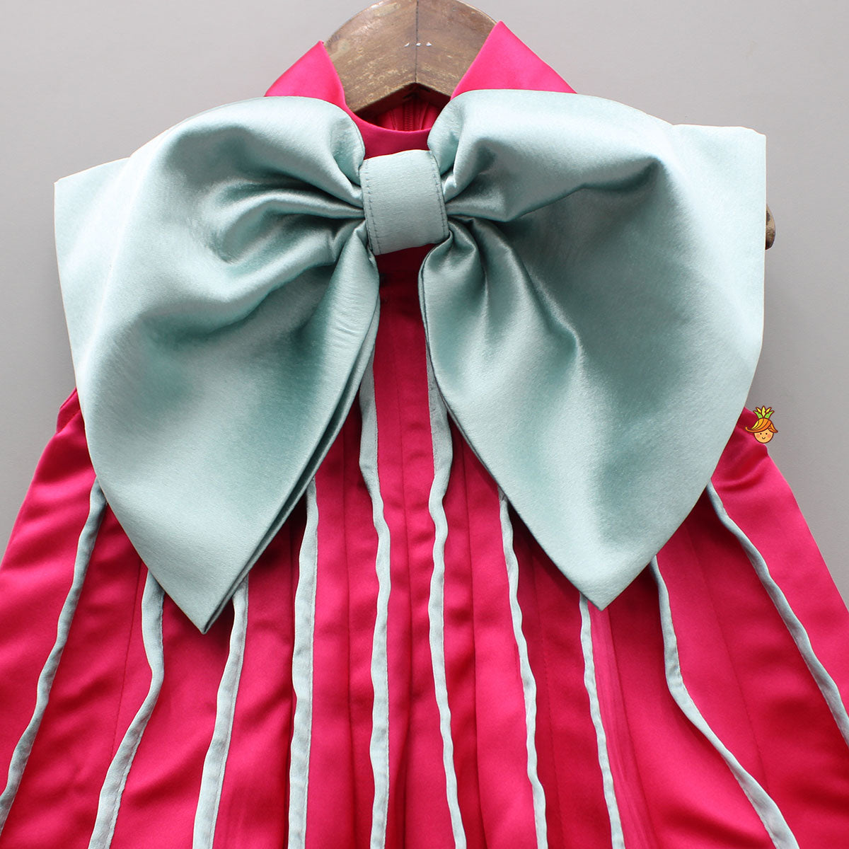 Pre Order: Charming Pink And Green Stylish Pleated Dress