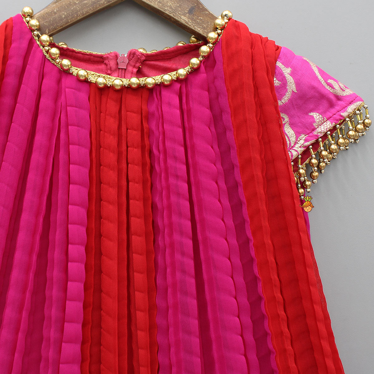 Pre Order: Dual Tone Embroidered Cap Sleeves Kurti