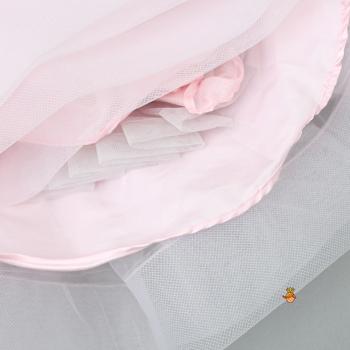 Pre Order: Pleated Yoke Cut-Out Back Pink Dress With Detachable Trail And Matching Headband