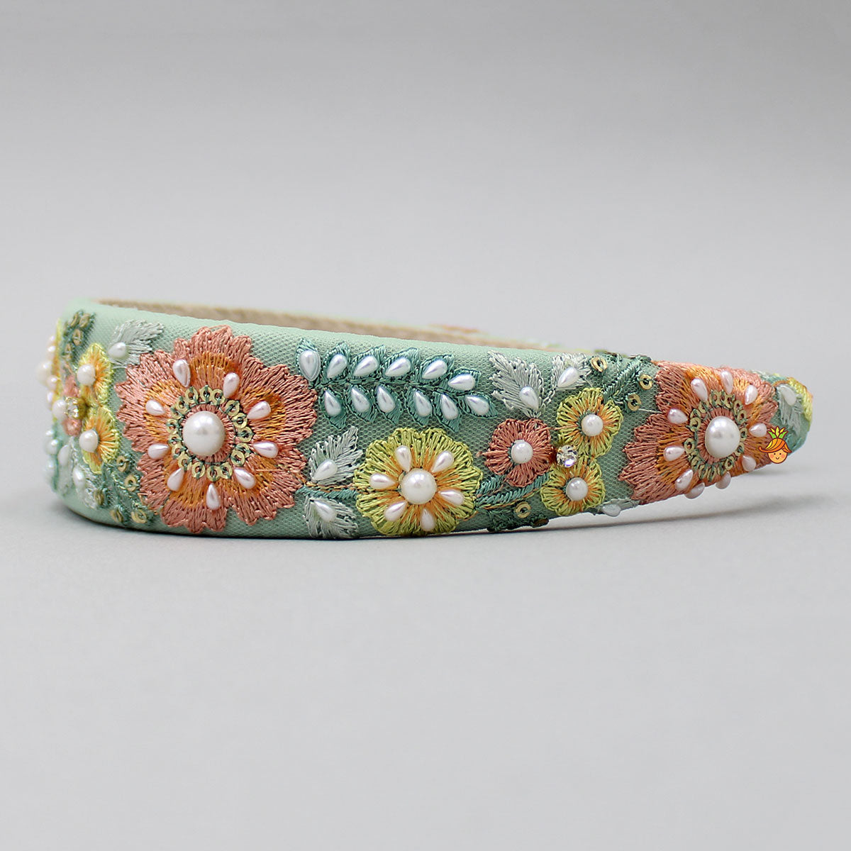 Thread Embroidered Fancy Green Net Hair Band