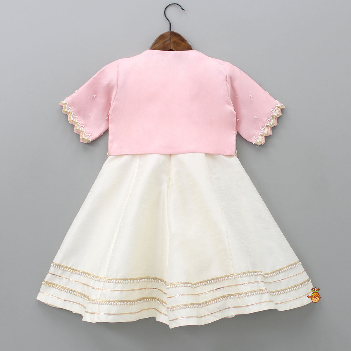 Pre Order: Off White Kurti With Pink Organza Jacket