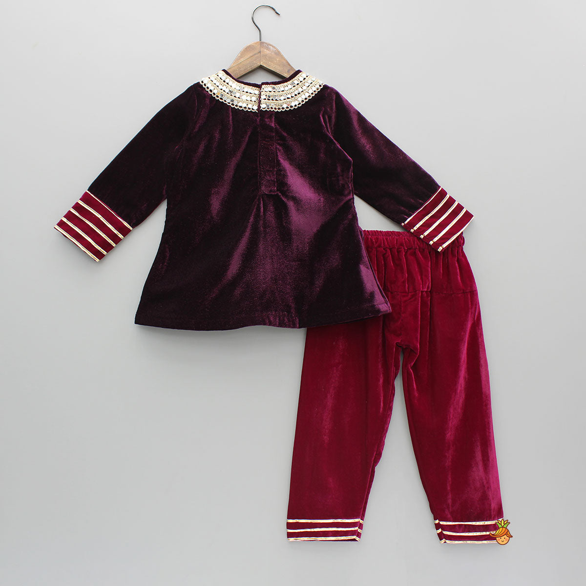 Pre Order: Velvet Mirror And Lace Work Kurti With Salwar