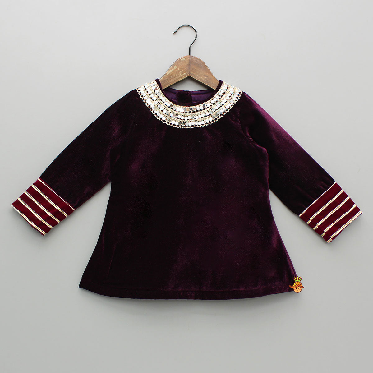 Pre Order: Mirror And Lace Work Velvet Kurti With Salwar