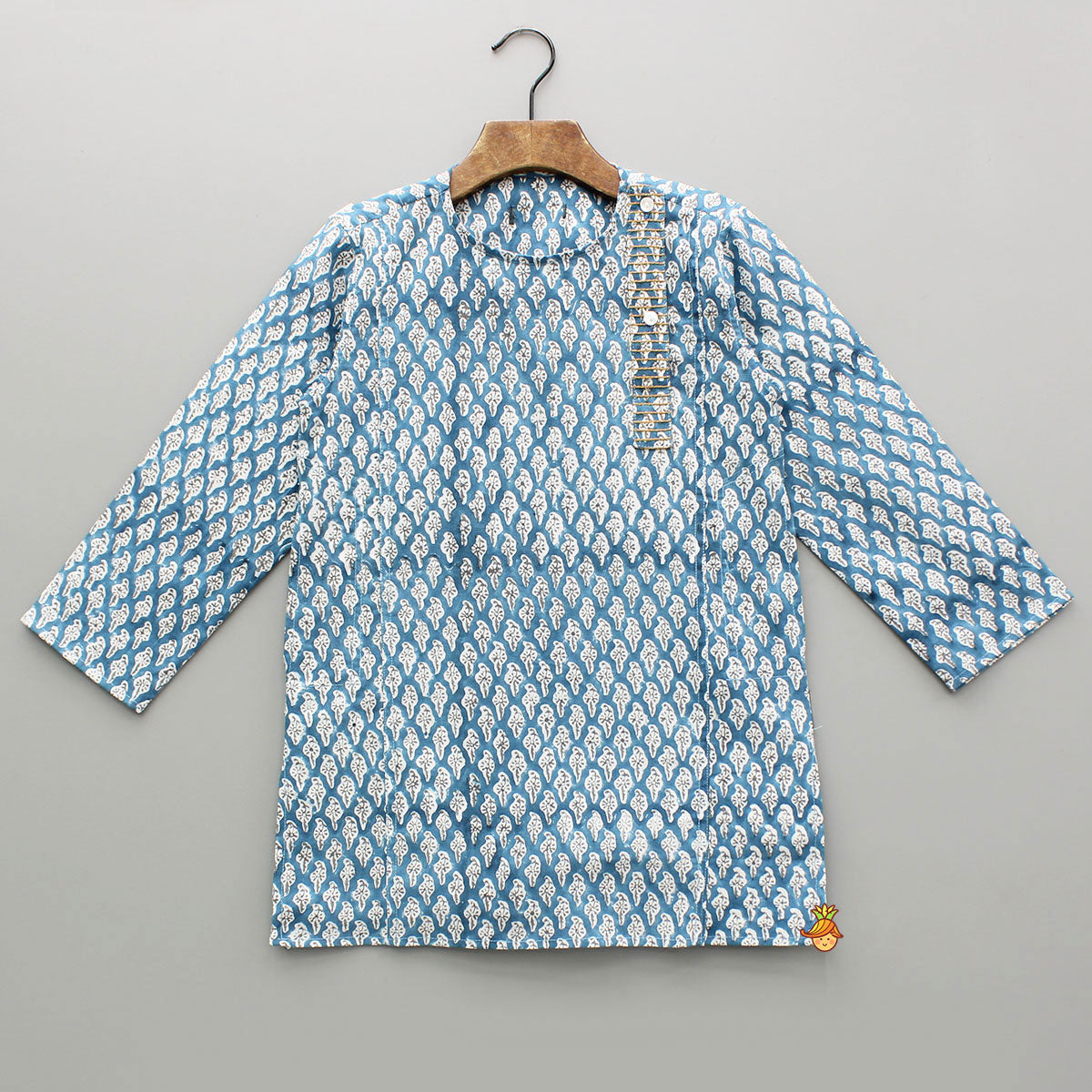 Blue Floral Hand Block Printed Cotton Kurta
