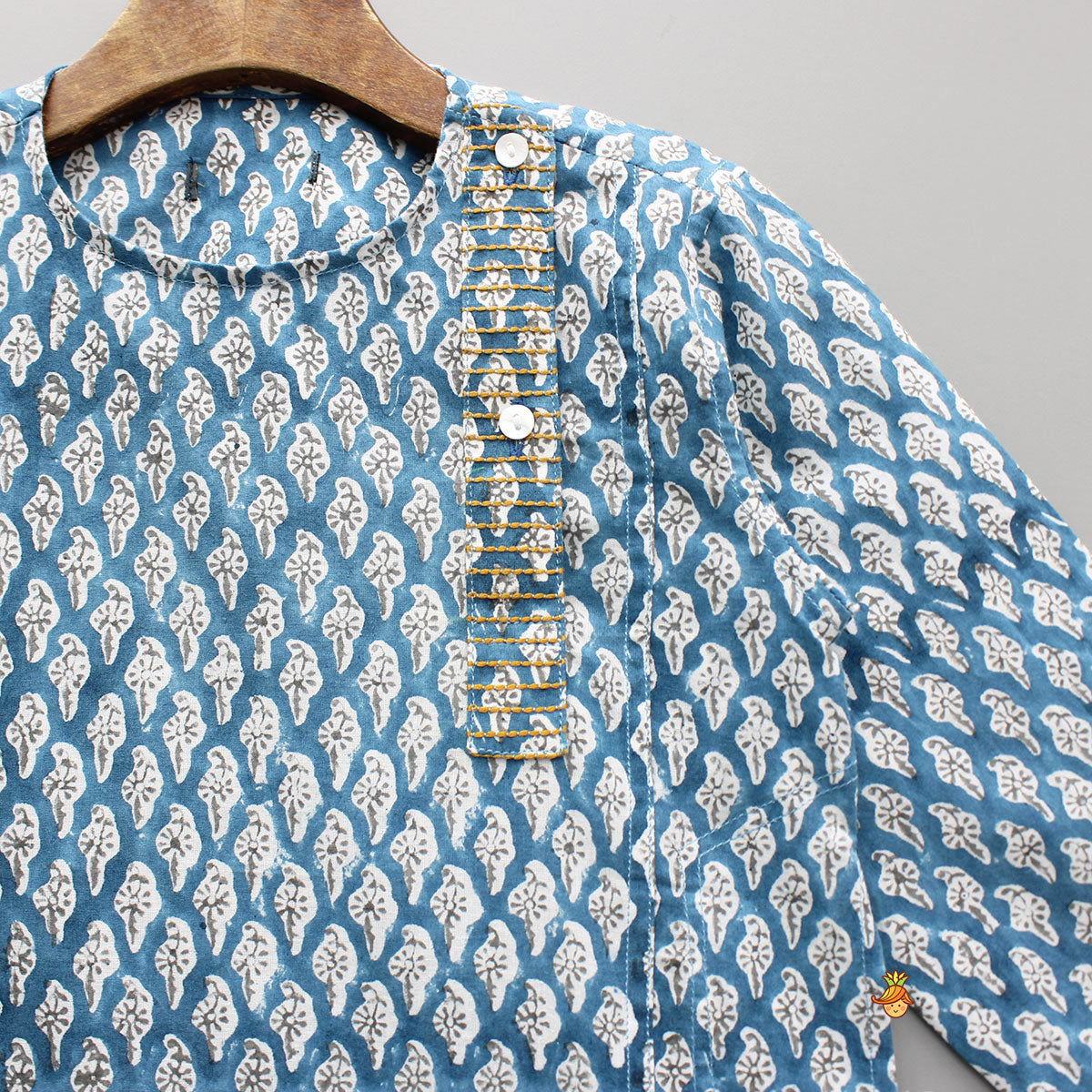 Blue Floral Hand Block Printed Cotton Kurta