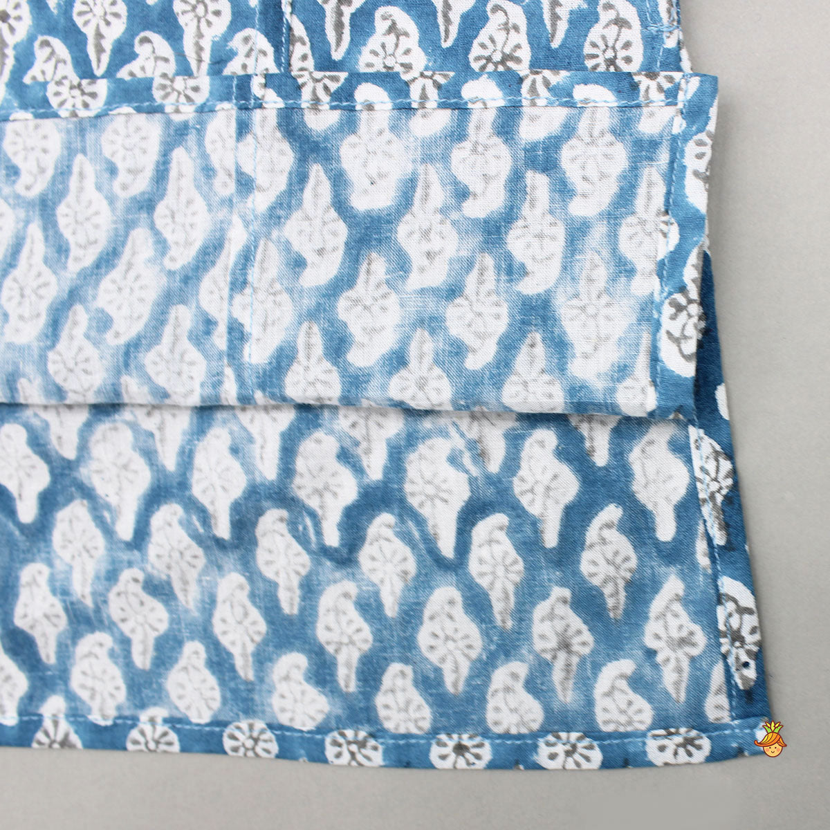 Blue Floral Hand Block Printed Cotton Kurta