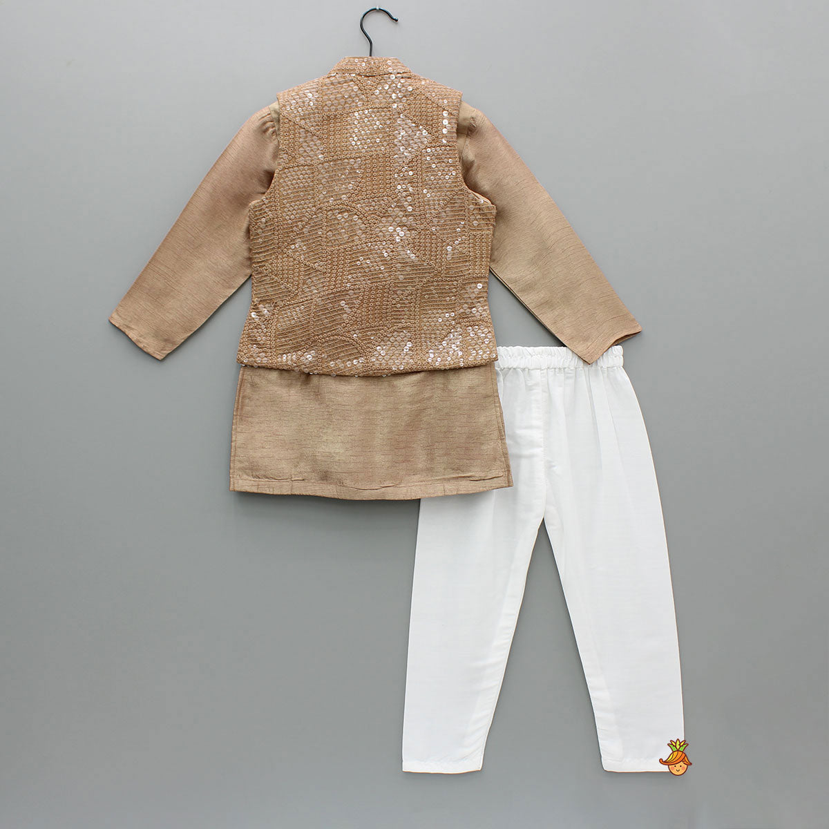 Pre Order: Brown Ethnic Kurta With Embroidered Jacket And Pyjama