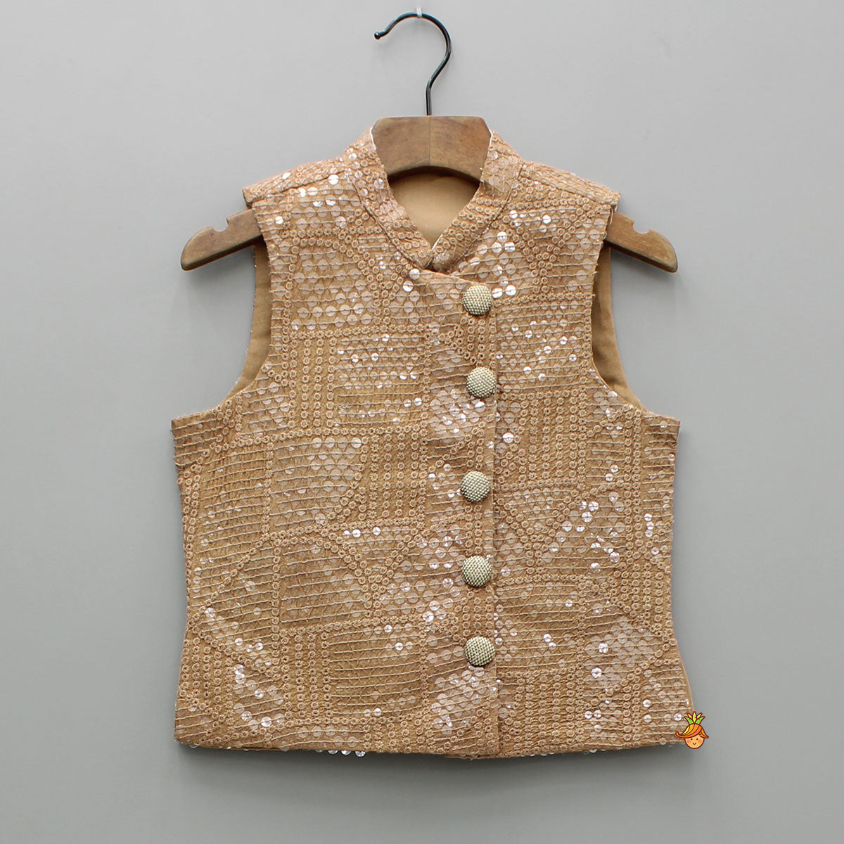 Pre Order: Brown Ethnic Kurta With Embroidered Jacket And Pyjama
