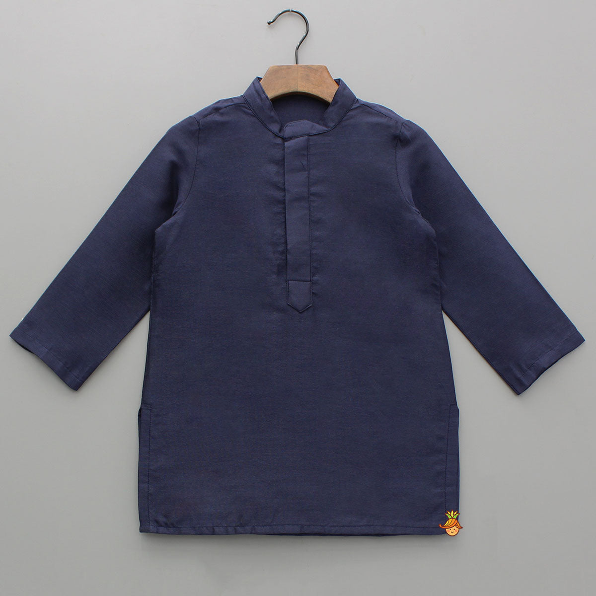 Pre Order: Blue Kurta With Diagonal Button Detail Jacket And Pyjama