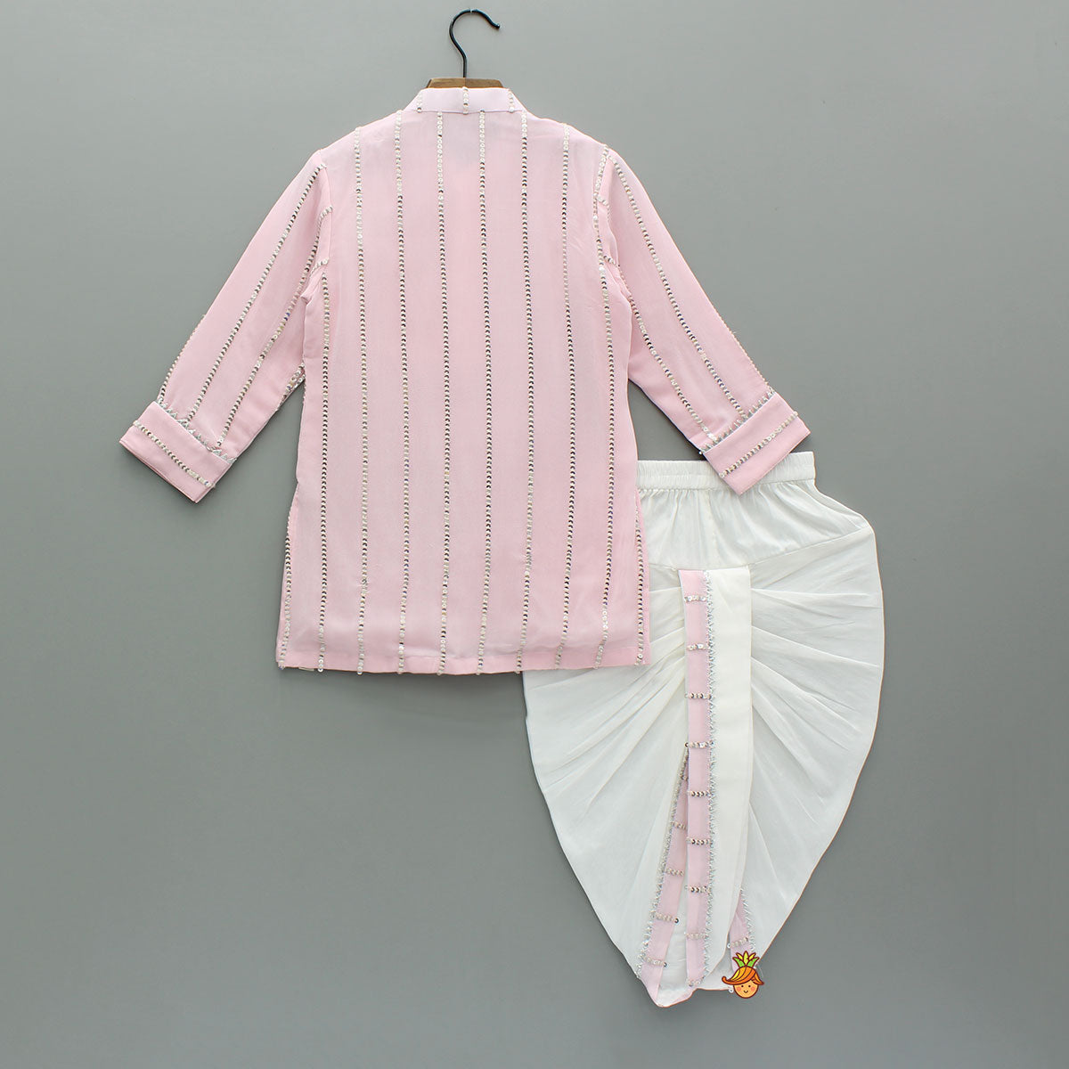Pre Order: Asymmetric Sequin And Threadwork Kurta With Dhoti