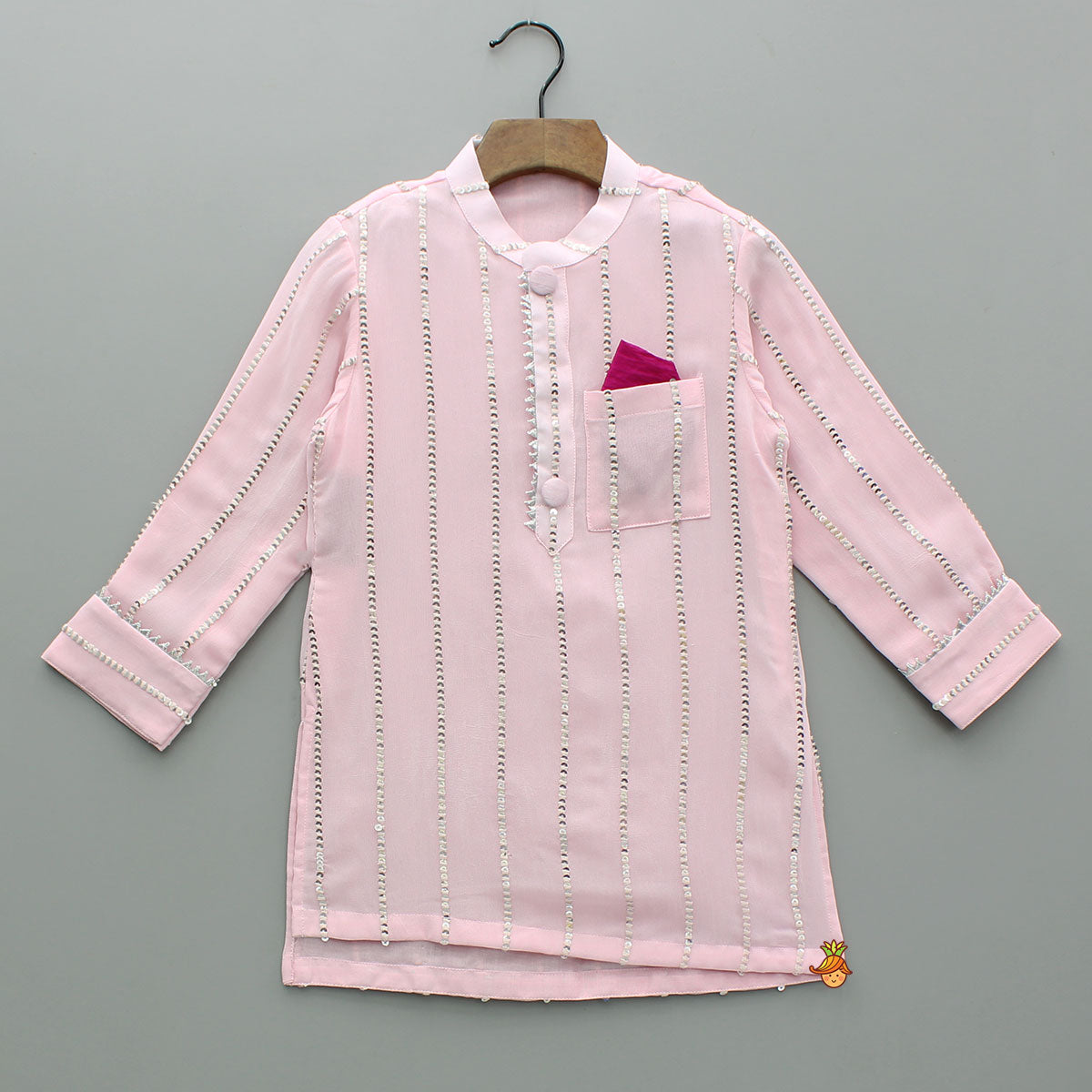 Pre Order: Asymmetric Sequin And Threadwork Kurta With Dhoti