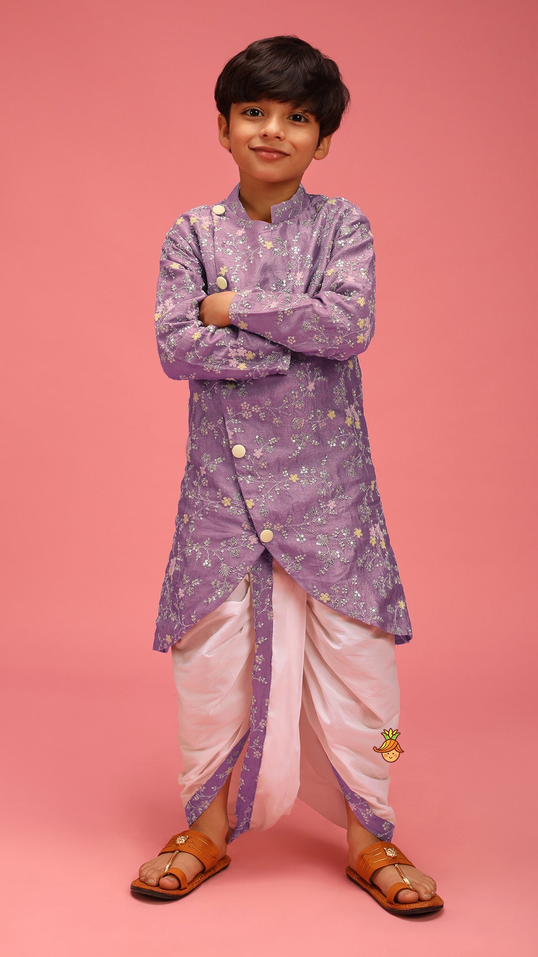 Pre Order: Sequin And Thread Work Lavender Kurta With Dhoti
