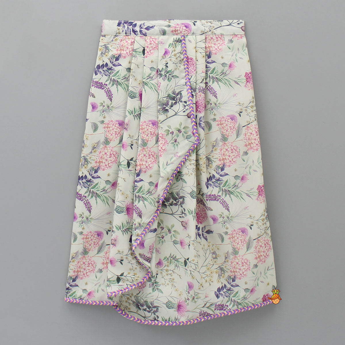 Pre Order: Floral Printed One Shoulder Top And Stylish Front Cut Lehenga With Ruffle Dupatta