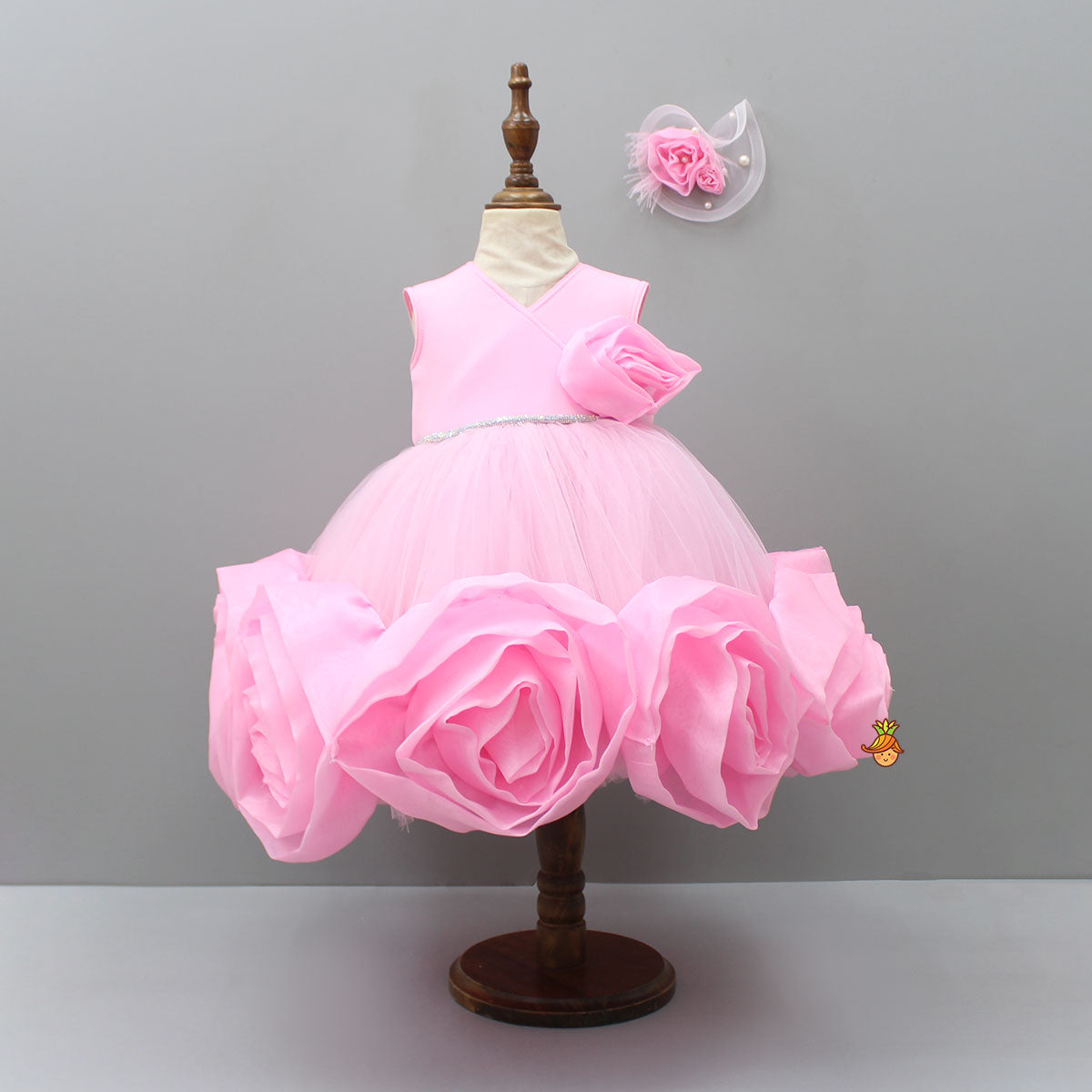 Pre Order: Rose-Adorned Neoprene Dress With Hair Clip