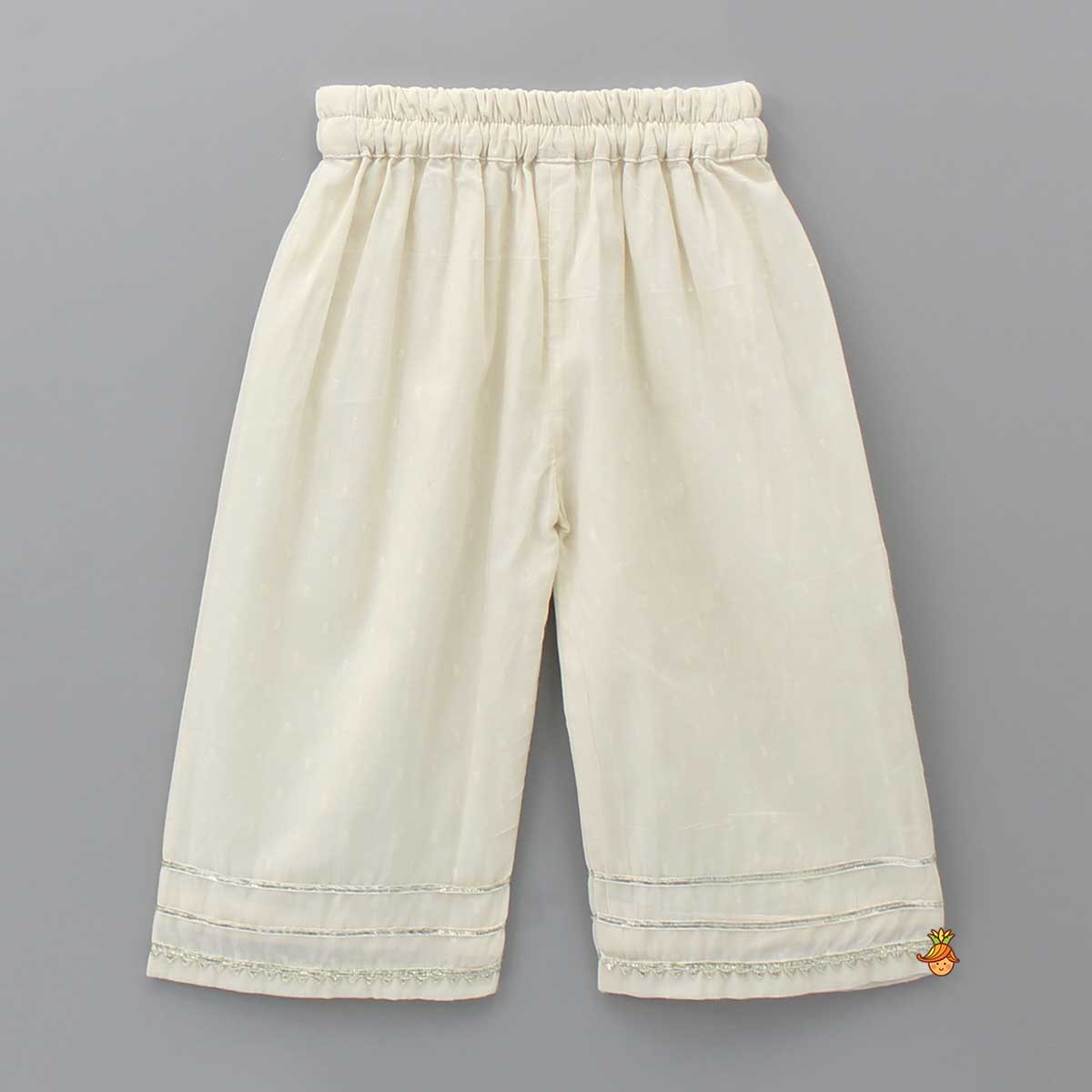 Pre Order: Fringed Hem Flared Dual Tone Kurti And Off White Palazzo