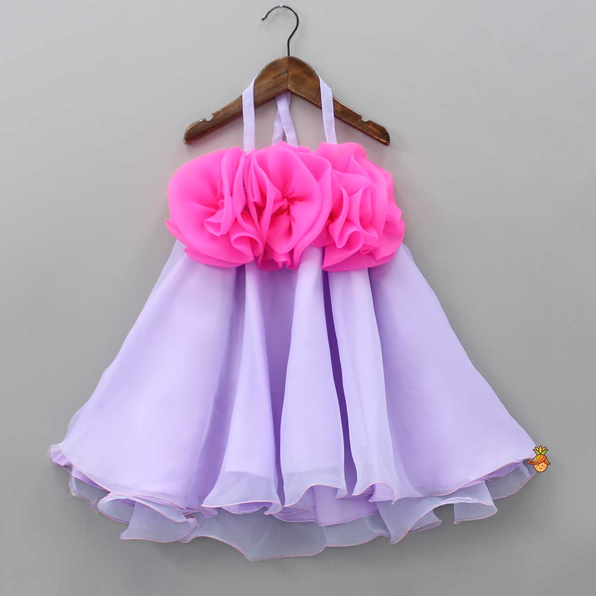 Pre Order: Fabric Flower Enhanced Flared Dual Tone Dress