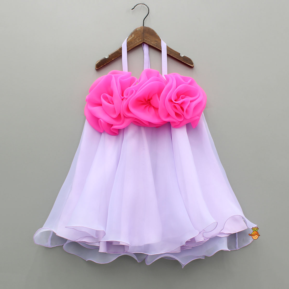 Pre Order: Fabric Flower Enhanced Flared Dual Tone Dress