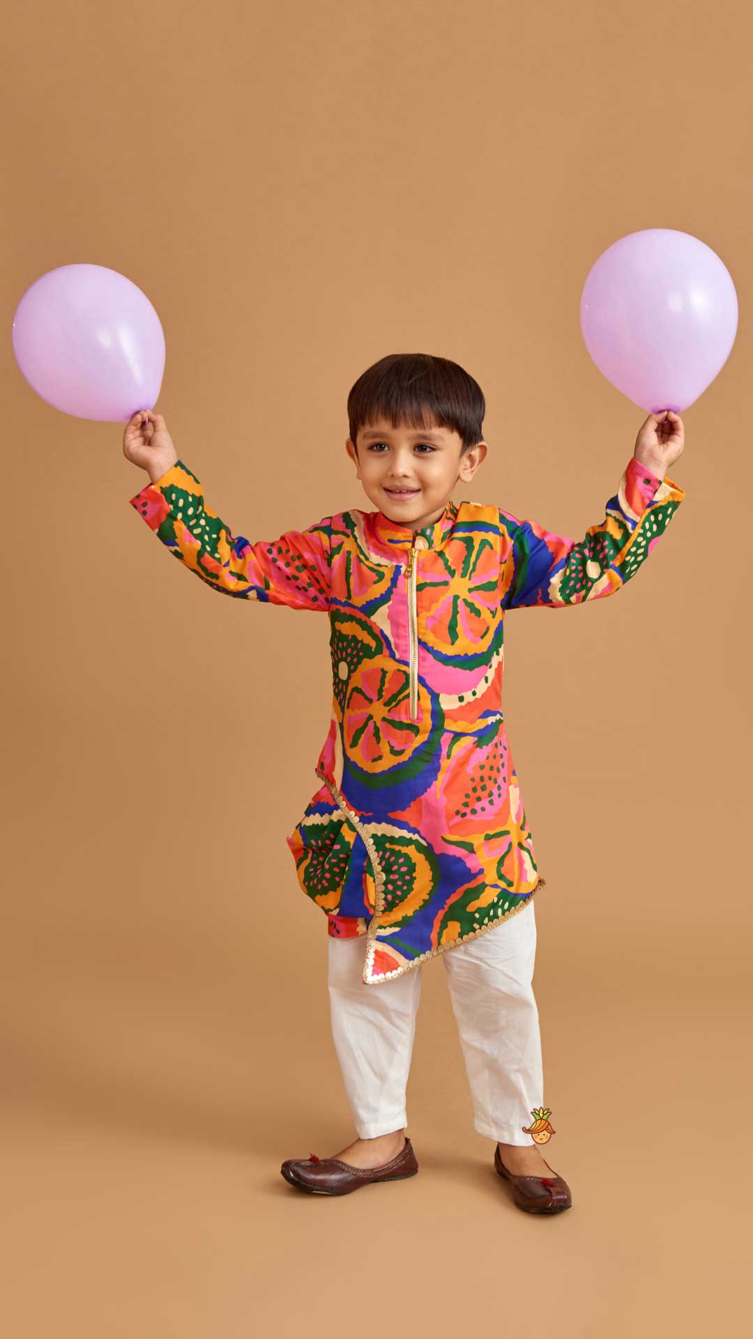 Pre Order: Pleated Stylish Hem Multicolour Kurta And Pyjama