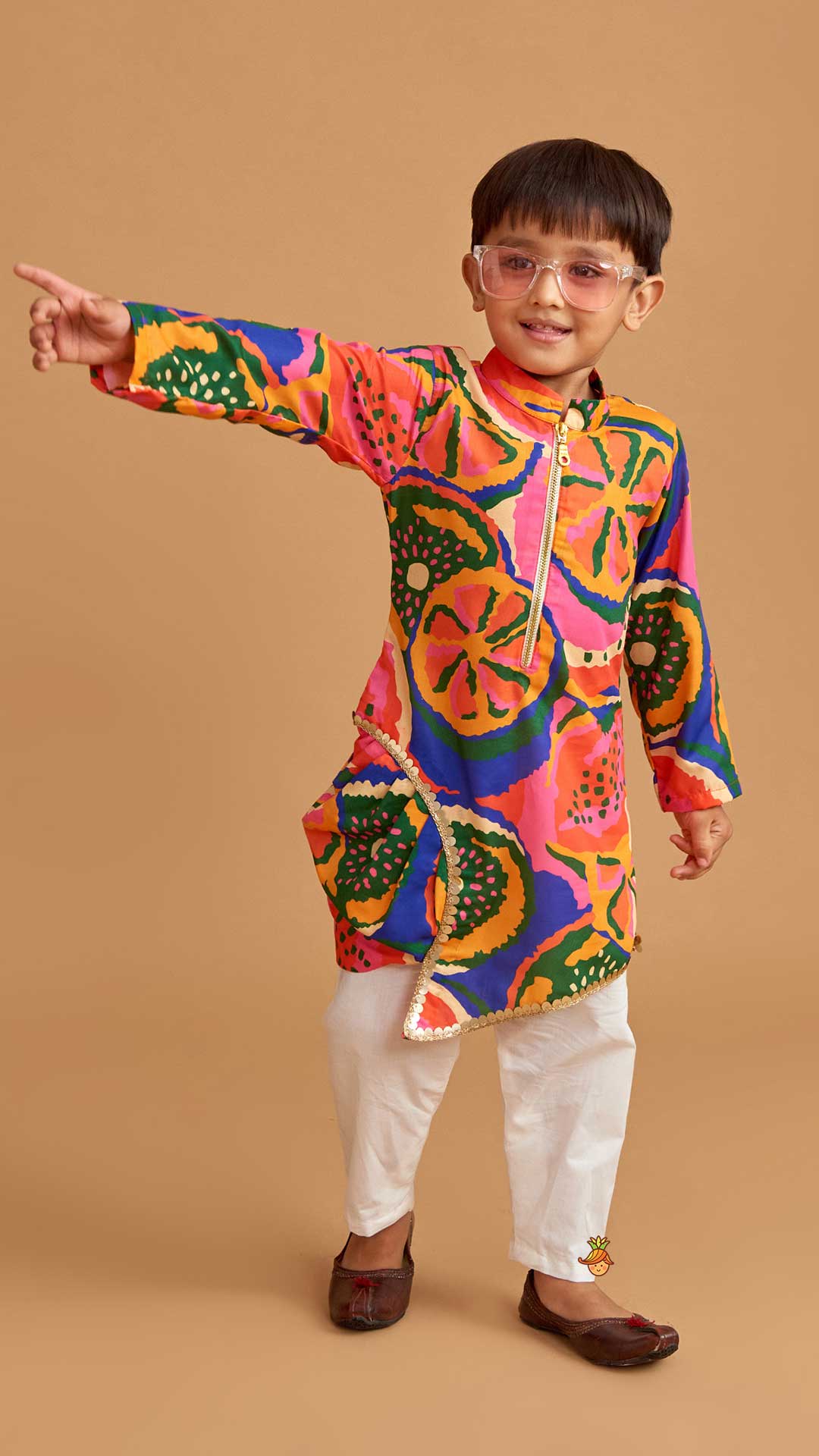 Pre Order: Pleated Stylish Hem Multicolour Kurta And Pyjama