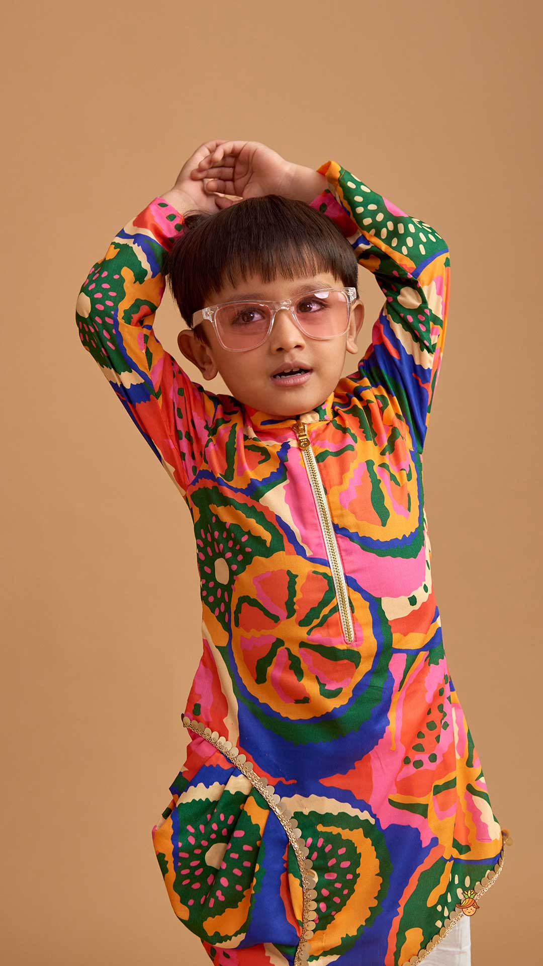 Pre Order: Pleated Stylish Hem Multicolour Kurta And Pyjama