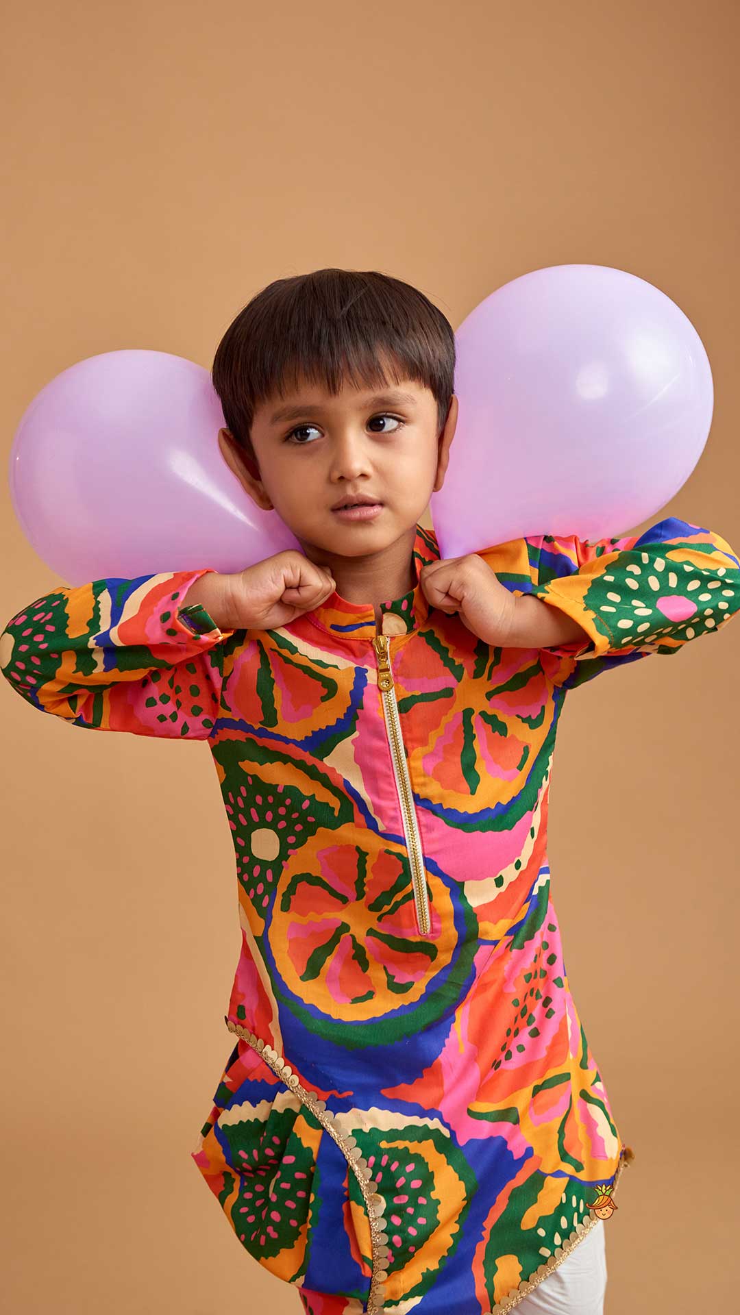 Pre Order: Pleated Stylish Hem Multicolour Kurta And Pyjama
