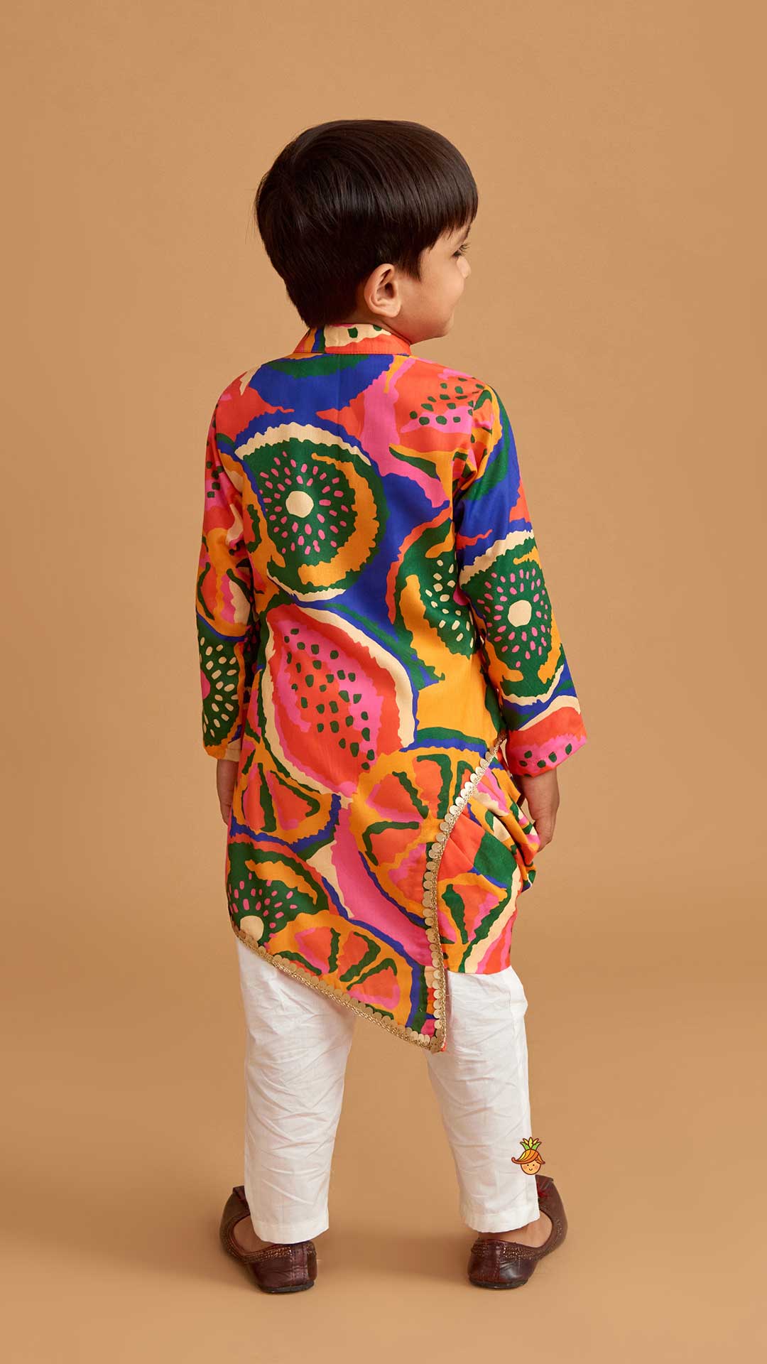 Pre Order: Pleated Stylish Hem Multicolour Kurta And Pyjama