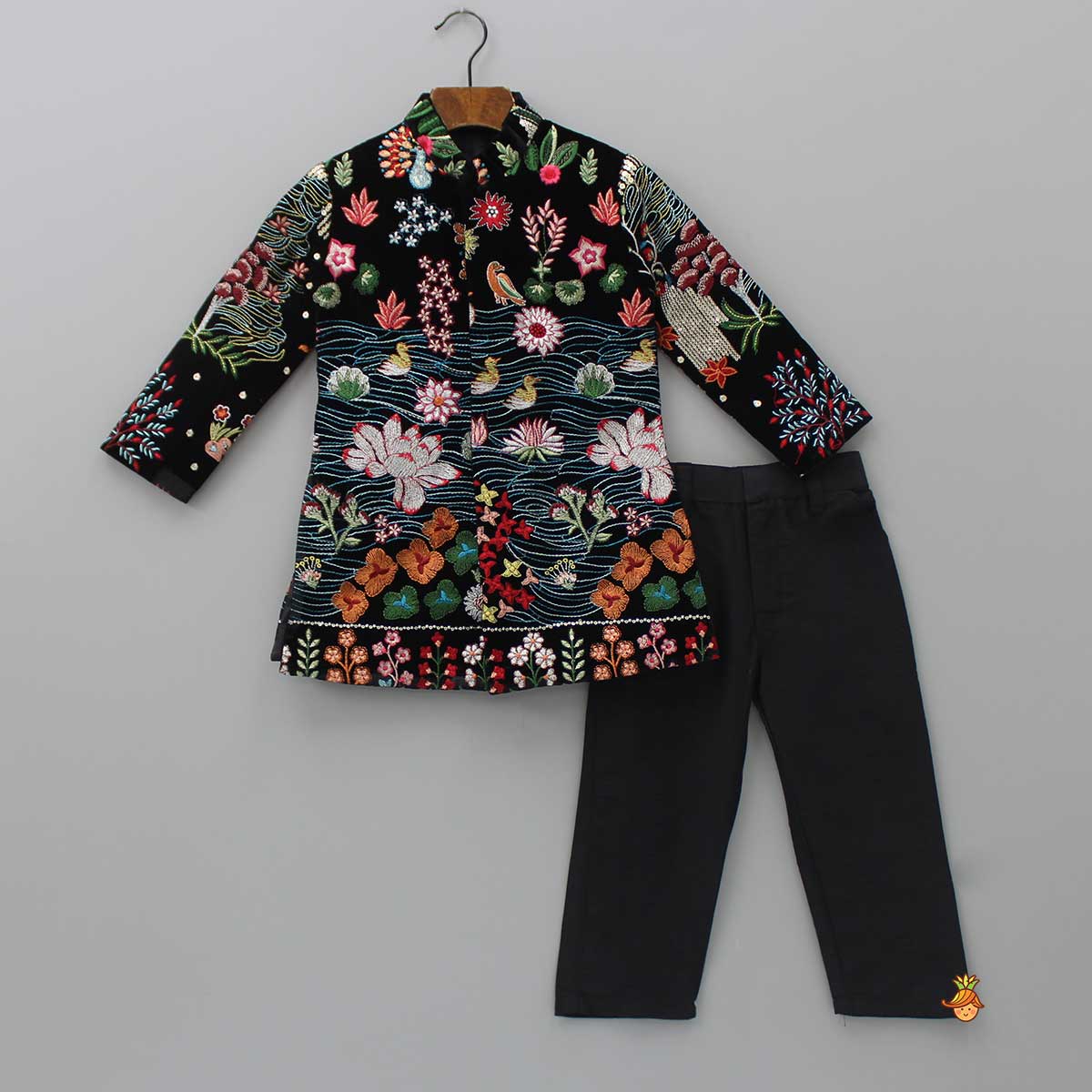 Pre Order: Fully Embroidered Velvet Sherwani With Narrow Fit Pant