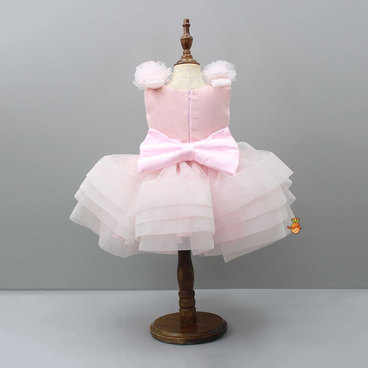 Embroidered Pink Ruffle Dress With Bowie Head Band