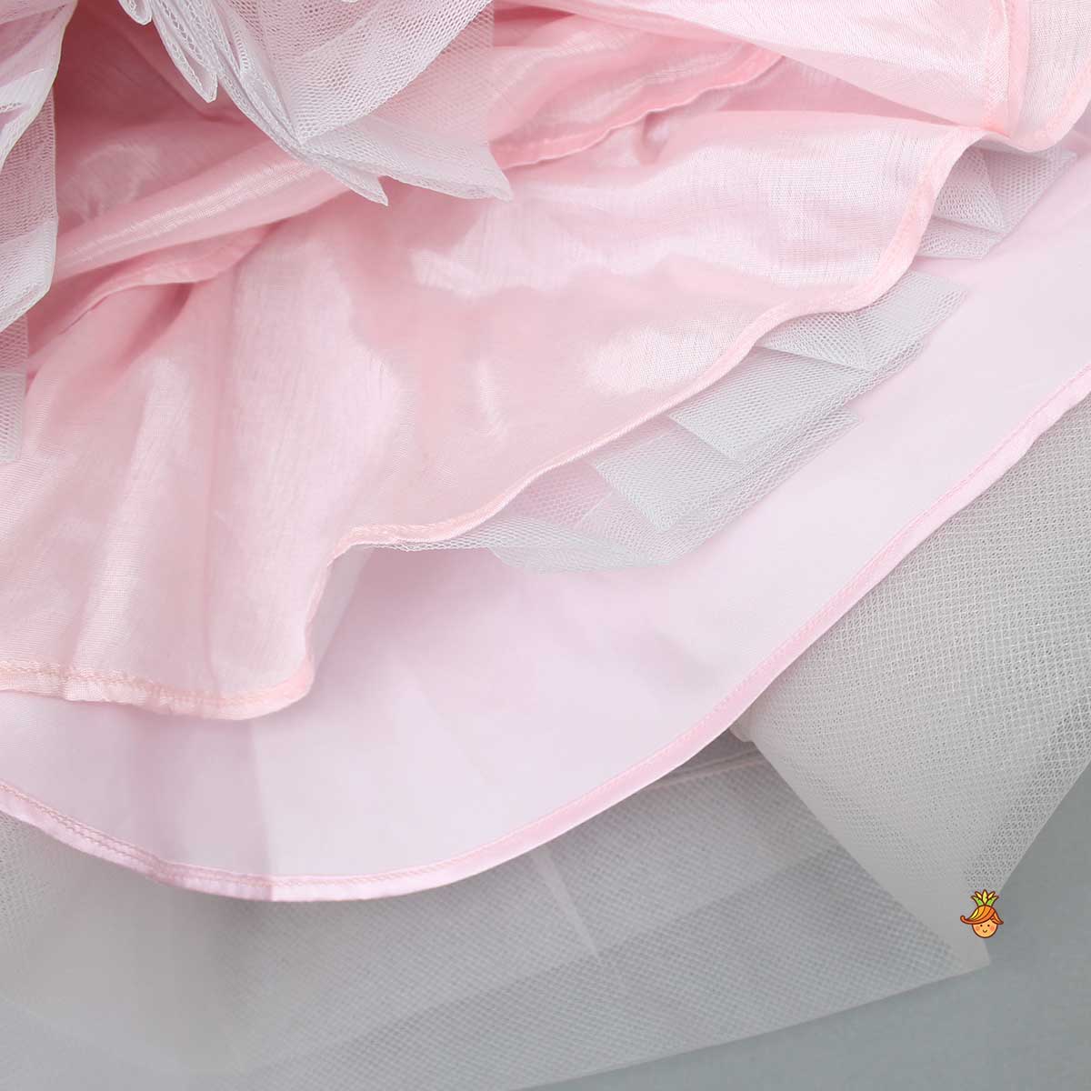 Embroidered Pink Ruffle Dress With Bowie Head Band