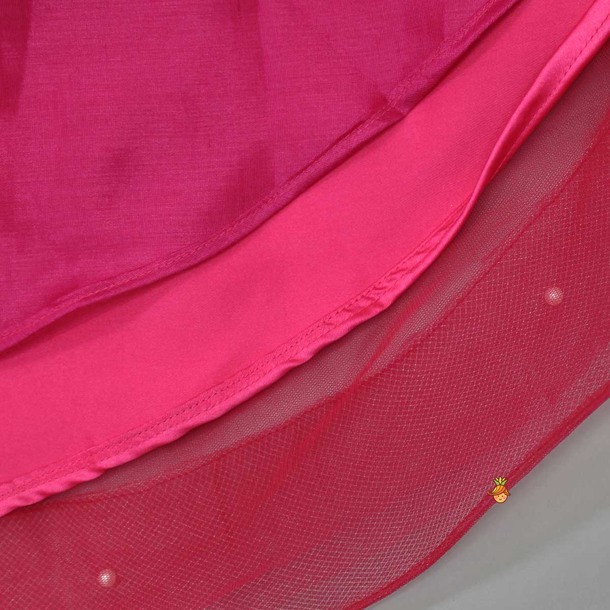 Pre Order: Pink Embroidered Crop Top And Net Layered Lehenga