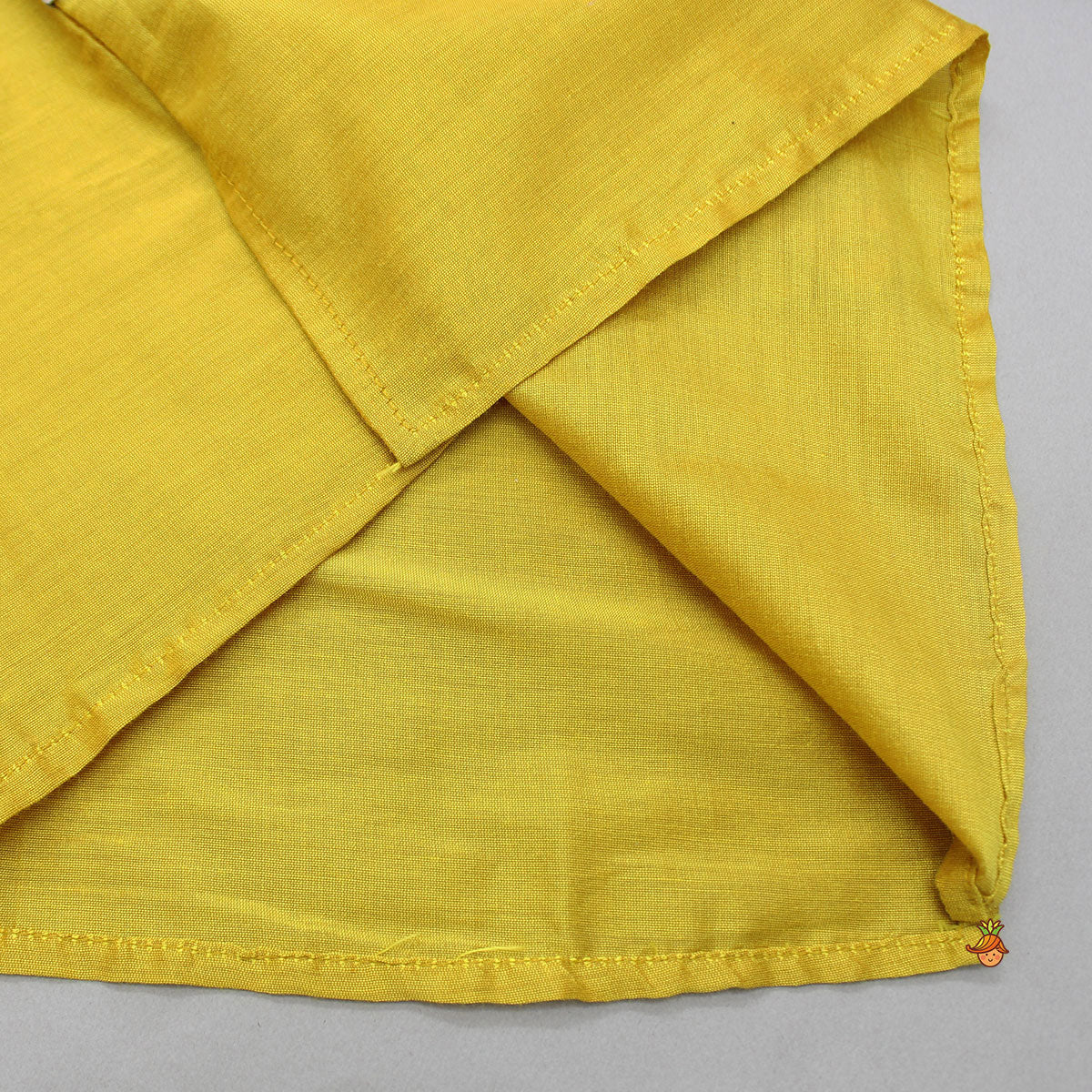 Pre Order: Mustard Kurta With Printed Flap Attached And Dhoti