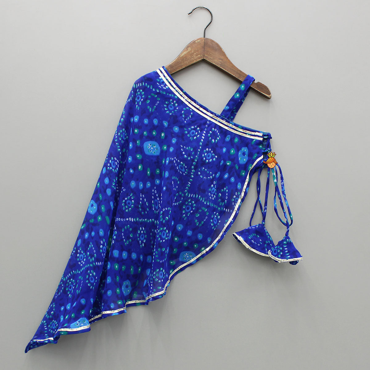 Pre Order: Bandhani Printed One-Shoulder Drape Top And Flared Palazzo