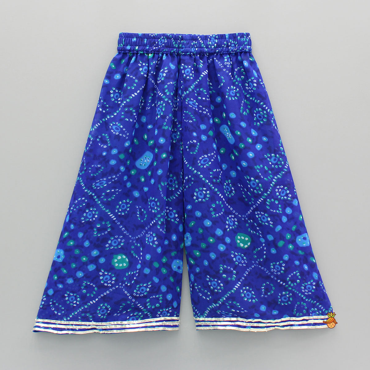 Pre Order: Bandhani Printed One-Shoulder Drape Top And Flared Palazzo