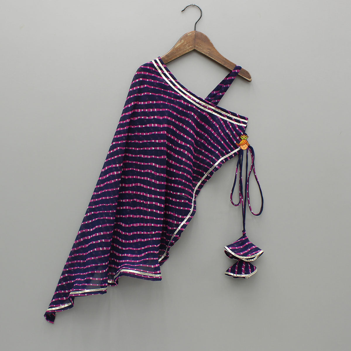 Pre Order: Leheriya Printed One-Shoulder Drape Top And Flared Palazzo
