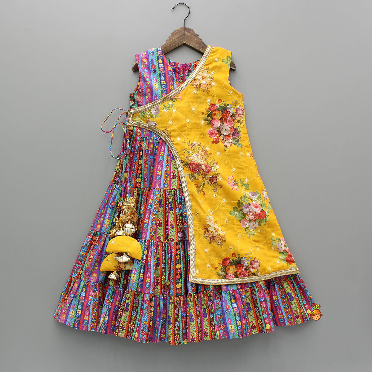 Pre Order: Faux Mirror One-Sided Flap Multicolour Ruffle Kurti