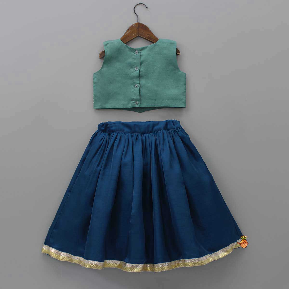 Pre Order: Green Top With Bird Embroidery And Lehenga