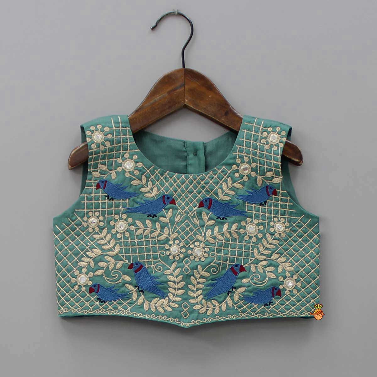 Pre Order: Green Top With Bird Embroidery And Lehenga
