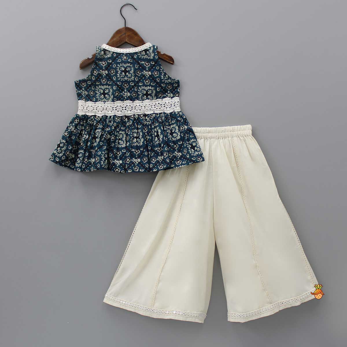 Pre Order: Printed Top And Flared Off White Palazzo